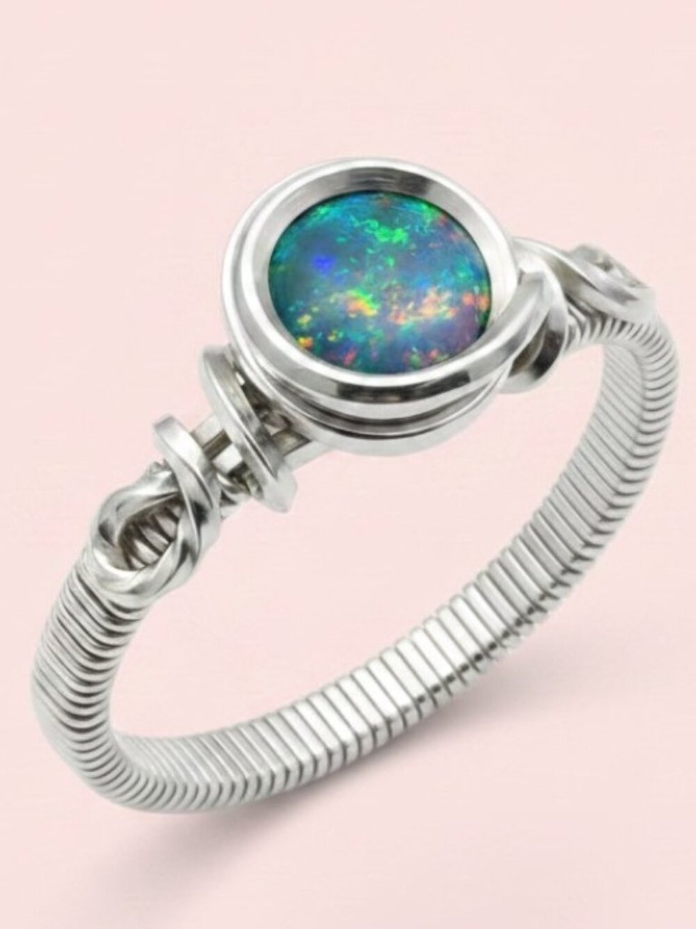 Handmade Wire Wrapped Opal Ring in Sterling Silver